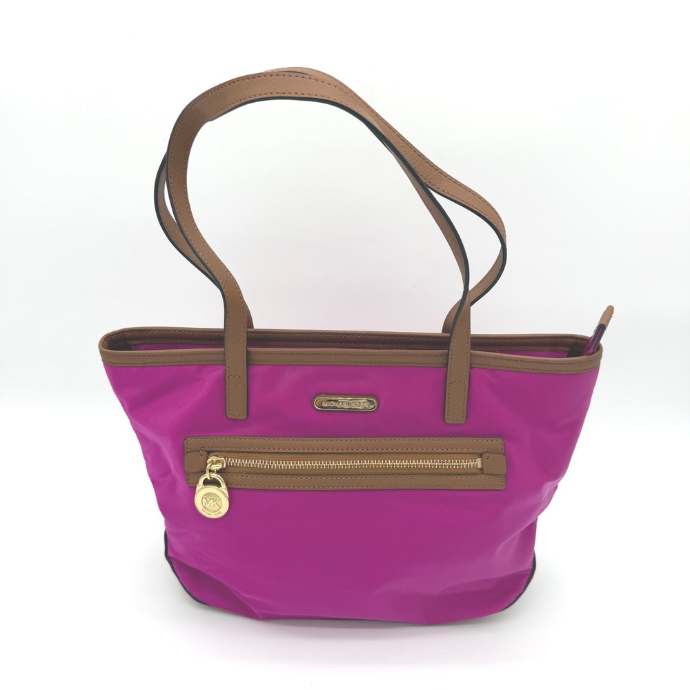 Michael Kors Kempton Tote Bag Womens Small Fuschia 14x9.5" Nylon Leather Trim‎